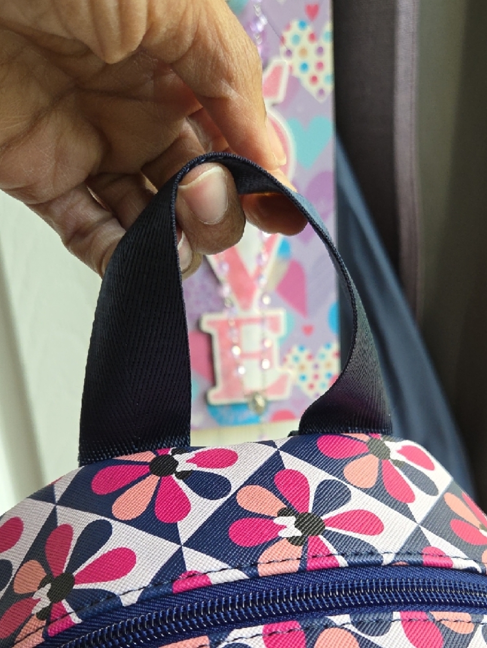 Disney Minnie Mouse Pink Floral Mini Backpack with Navy Accents - Picture 3 of 11